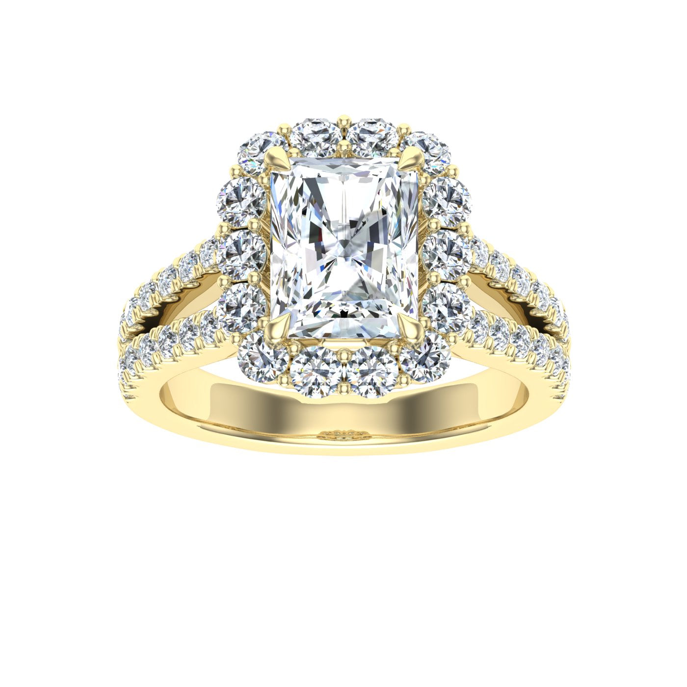 Soiree Radiant Cut Halo Moissanite Engagement Ring Yellow Gold